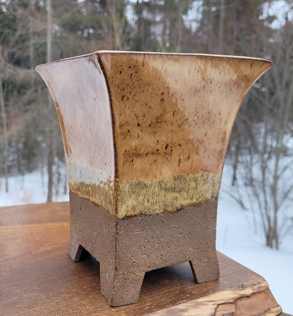 Rectangular bonsai pot with celadon glaze